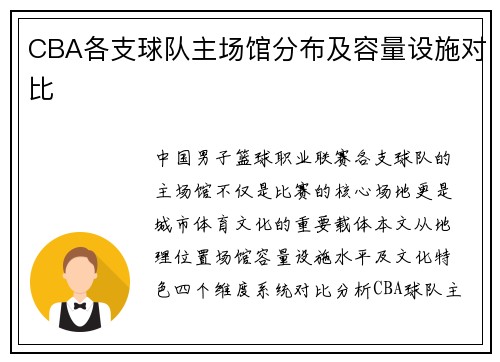 CBA各支球队主场馆分布及容量设施对比